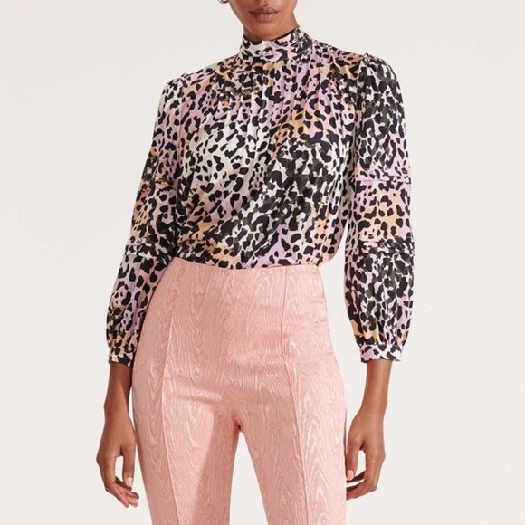 Veronica Beard Lety pastel leopard print silk blend Crepe De Chine Top - Picture 2 of 9